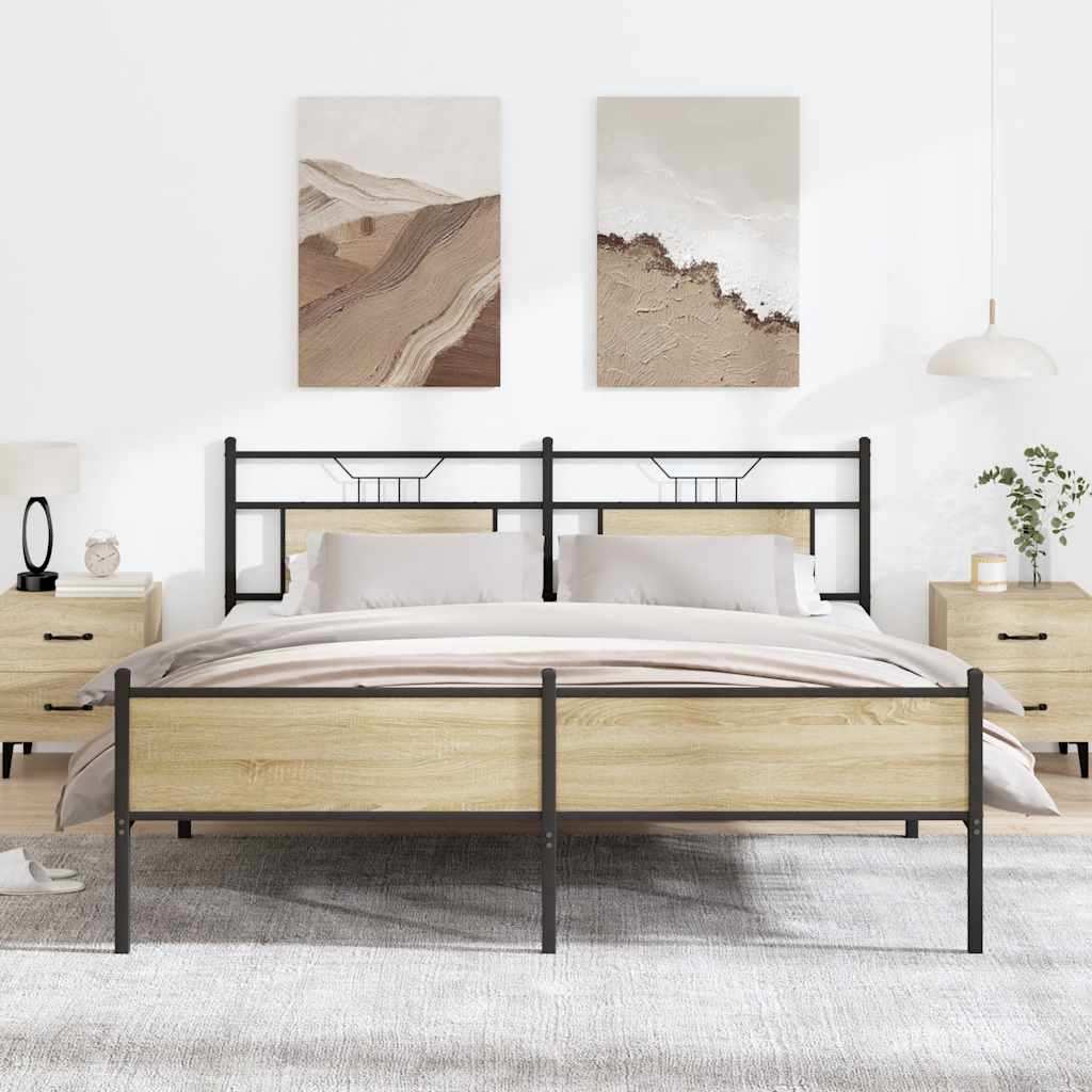 vidaXL Metal Bed Frame without Mattress Sonoma Oak 160x200 cm