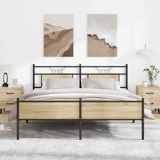 vidaXL Metal Bed Frame without Mattress Sonoma Oak 160x200 cm
