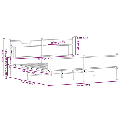 vidaXL Metal Bed Frame without Mattress Sonoma Oak 180x200 cm Super King