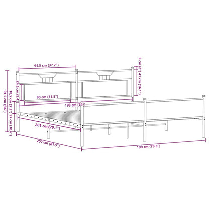 vidaXL Metal Bed Frame without Mattress Sonoma Oak 193x201 cm
