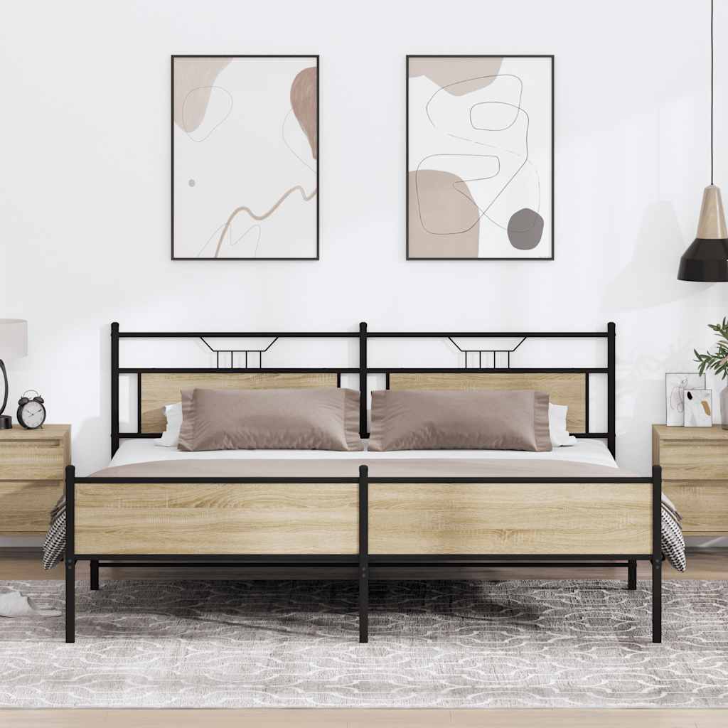 vidaXL Metal Bed Frame without Mattress Sonoma Oak 193x201 cm