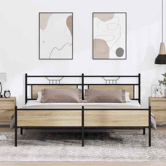vidaXL Metal Bed Frame without Mattress Sonoma Oak 193x201 cm