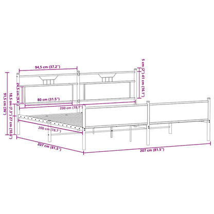 vidaXL Metal Bed Frame without Mattress Sonoma Oak 200x200 cm