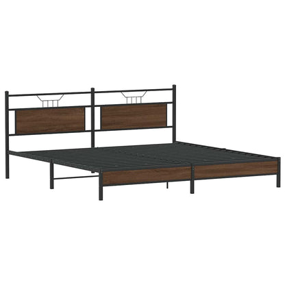 vidaXL Metal Bed Frame without Mattress Brown Oak 193x201 cm