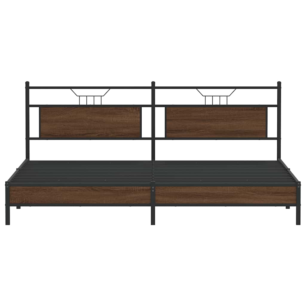 vidaXL Metal Bed Frame without Mattress Brown Oak 193x201 cm