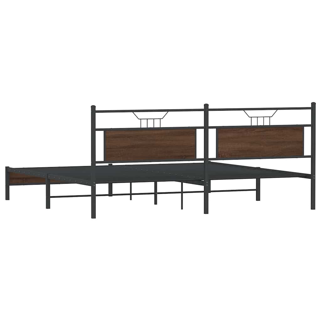 vidaXL Metal Bed Frame without Mattress Brown Oak 193x201 cm