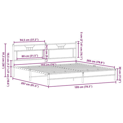 vidaXL Metal Bed Frame without Mattress Brown Oak 193x201 cm