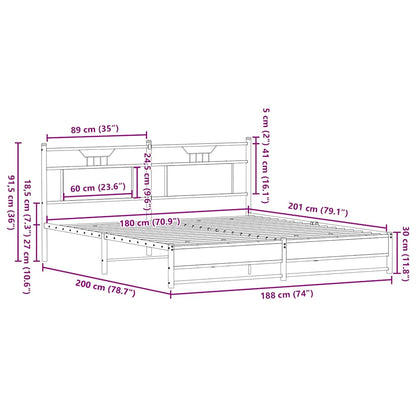 vidaXL Metal Bed Frame without Mattress Brown Oak 180x200 cm Super King