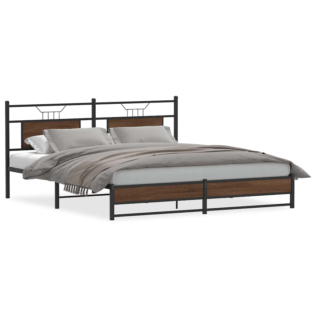 vidaXL Metal Bed Frame without Mattress Brown Oak 183x213 cm