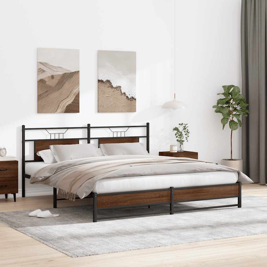 vidaXL Metal Bed Frame without Mattress Brown Oak 183x213 cm
