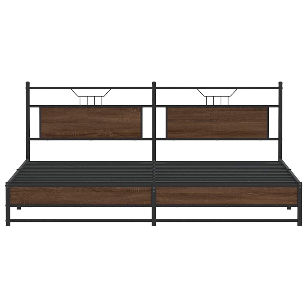 vidaXL Metal Bed Frame without Mattress Brown Oak 193x201 cm