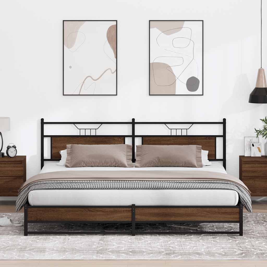 vidaXL Metal Bed Frame without Mattress Brown Oak 200x200 cm