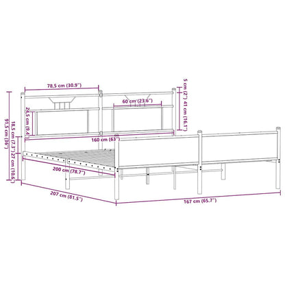 vidaXL Metal Bed Frame without Mattress Brown Oak 160x200 cm