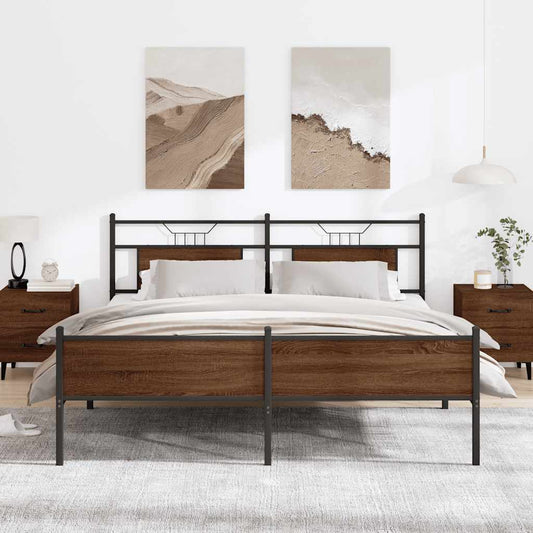 vidaXL Metal Bed Frame without Mattress Brown Oak 160x200 cm