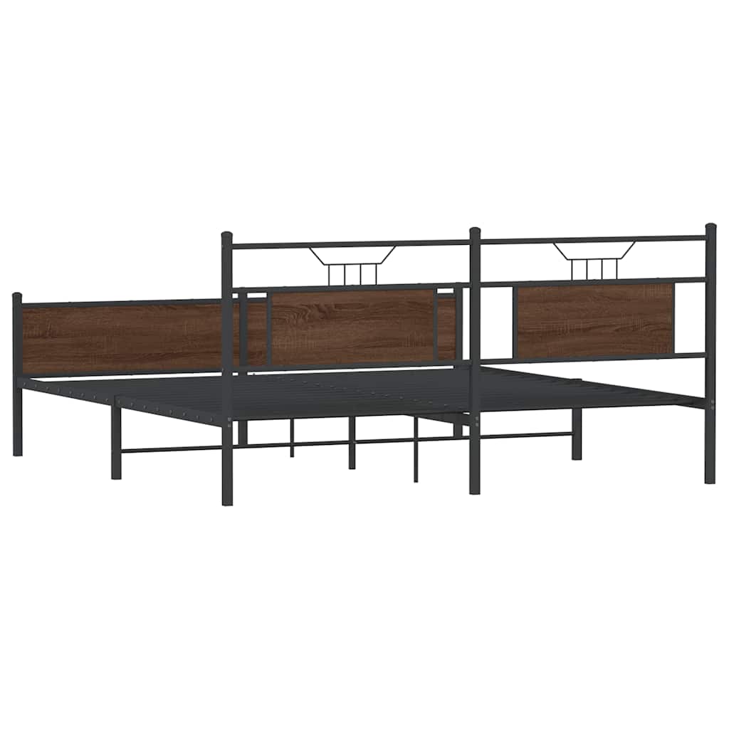 vidaXL Metal Bed Frame without Mattress Brown Oak 180x200 cm Super King