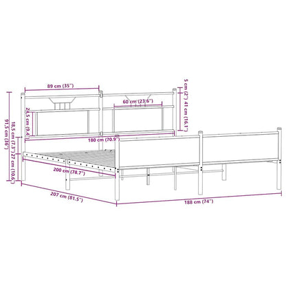 vidaXL Metal Bed Frame without Mattress Brown Oak 180x200 cm Super King