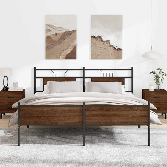 vidaXL Metal Bed Frame without Mattress Brown Oak 180x200 cm Super King