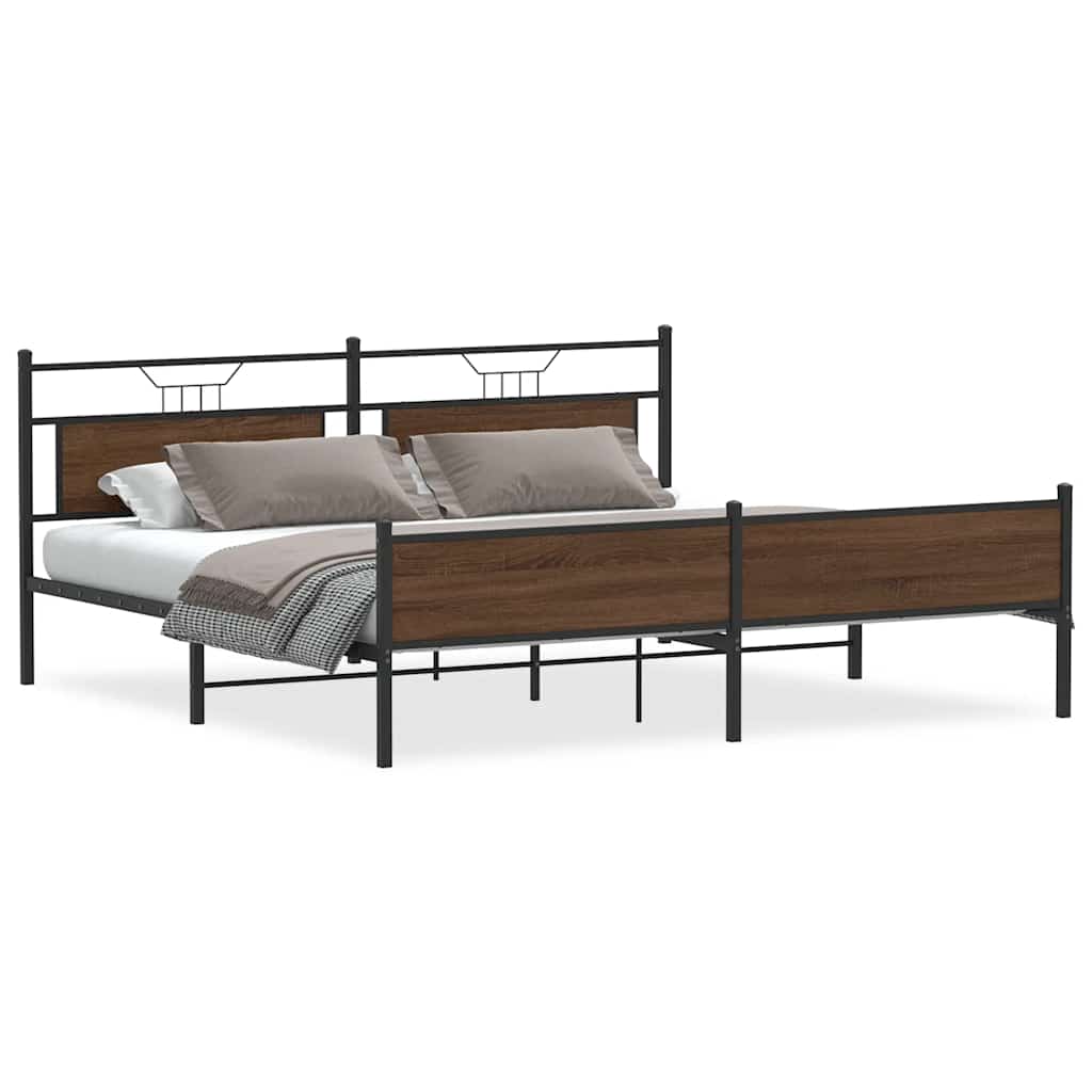 vidaXL Metal Bed Frame without Mattress Brown Oak 193x201 cm