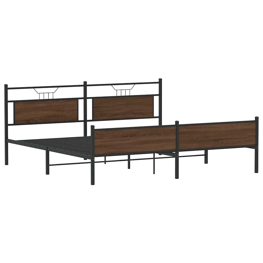 vidaXL Metal Bed Frame without Mattress Brown Oak 193x201 cm