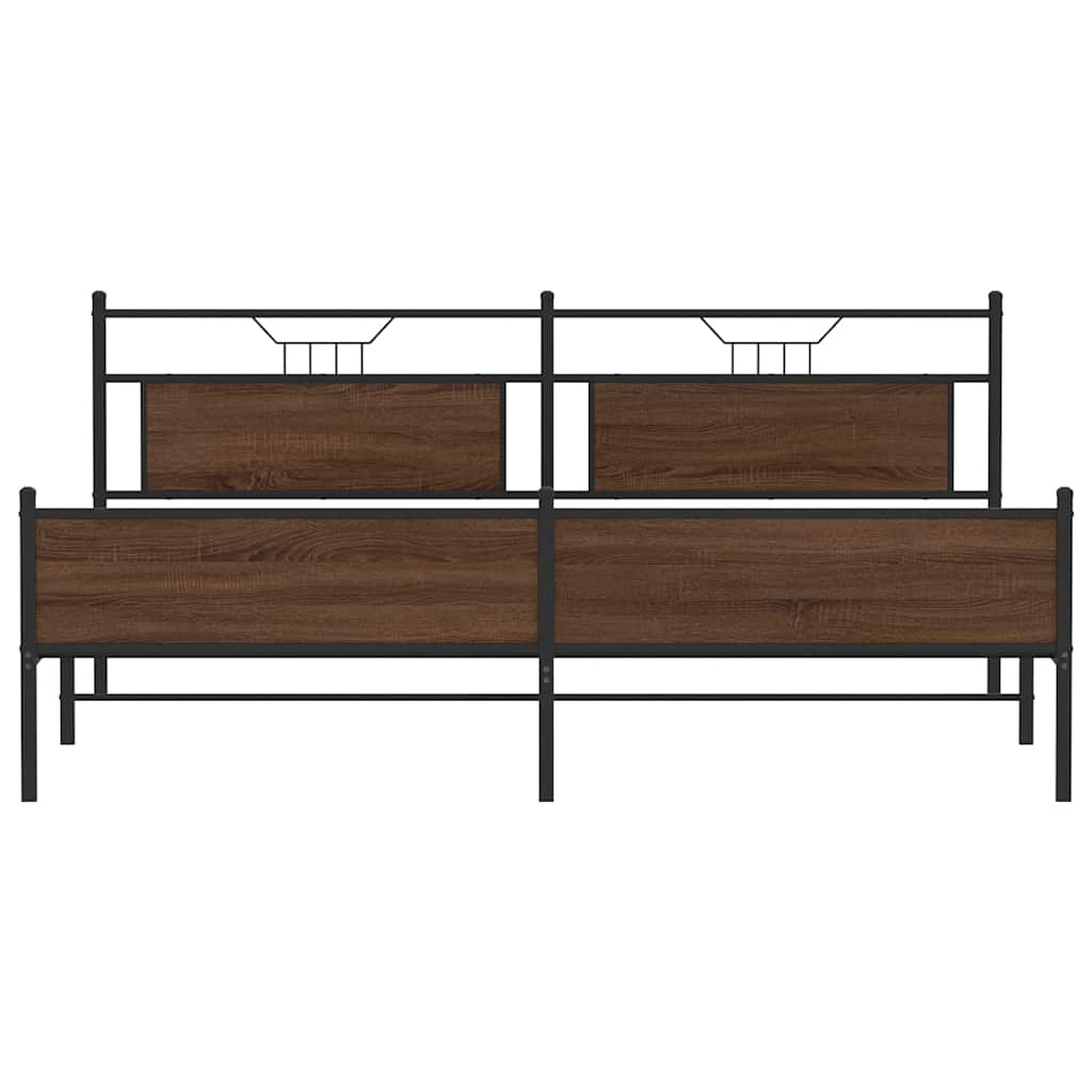 vidaXL Metal Bed Frame without Mattress Brown Oak 193x201 cm