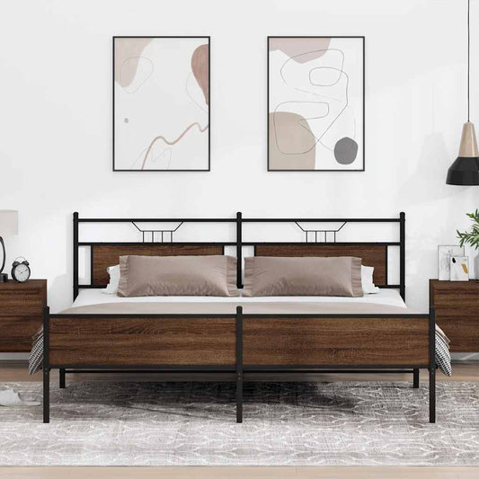 vidaXL Metal Bed Frame without Mattress Brown Oak 193x201 cm