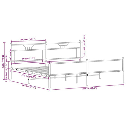 vidaXL Metal Bed Frame without Mattress Brown Oak 200x200 cm