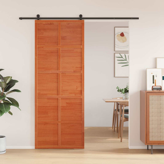 vidaXL Barn Door Wax brown 80 x 208 cm Solid Pine Wood