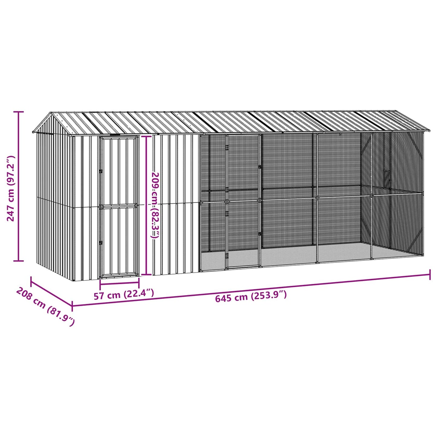 vidaXL Bird Cage Anthracite 645 x 208 x 247 cm Galvanised Steel