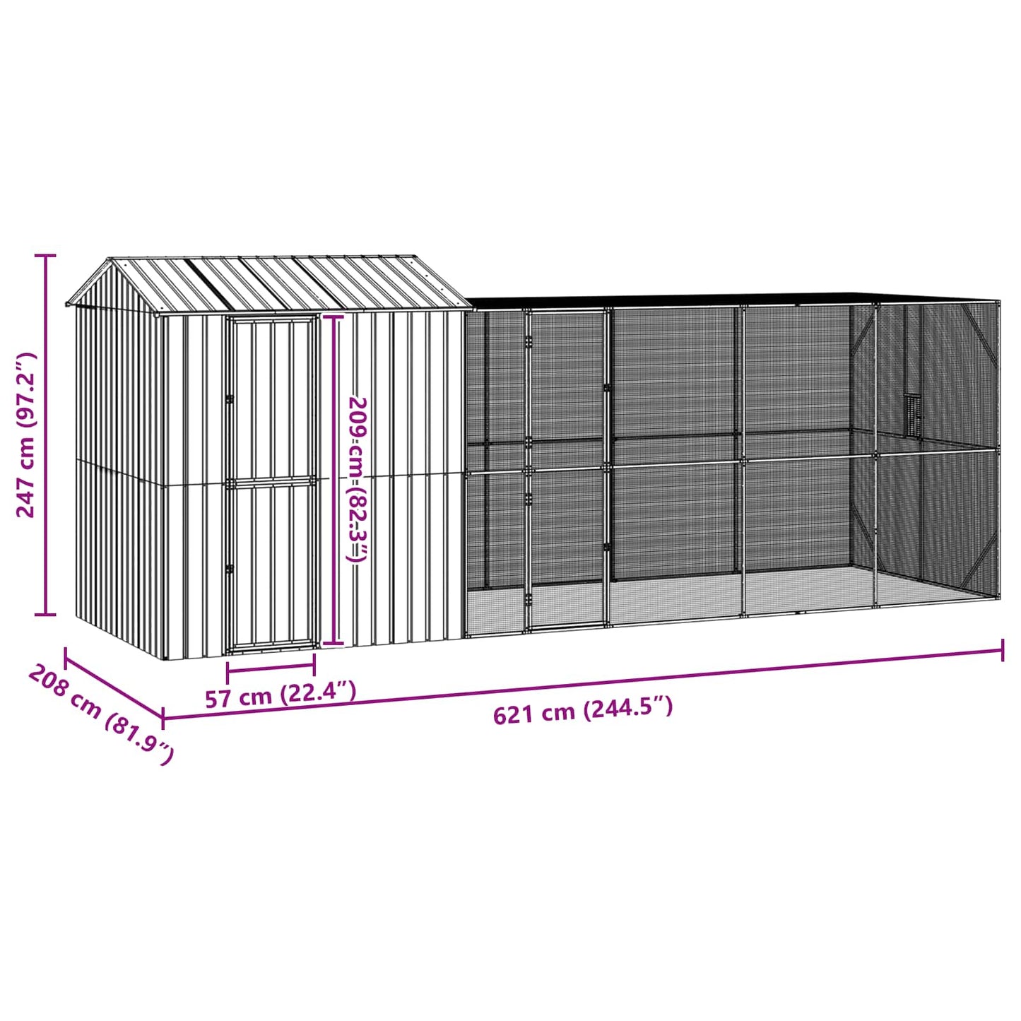 vidaXL Bird Cage Anthracite 621 x 208 x 247 cm Galvanised Steel