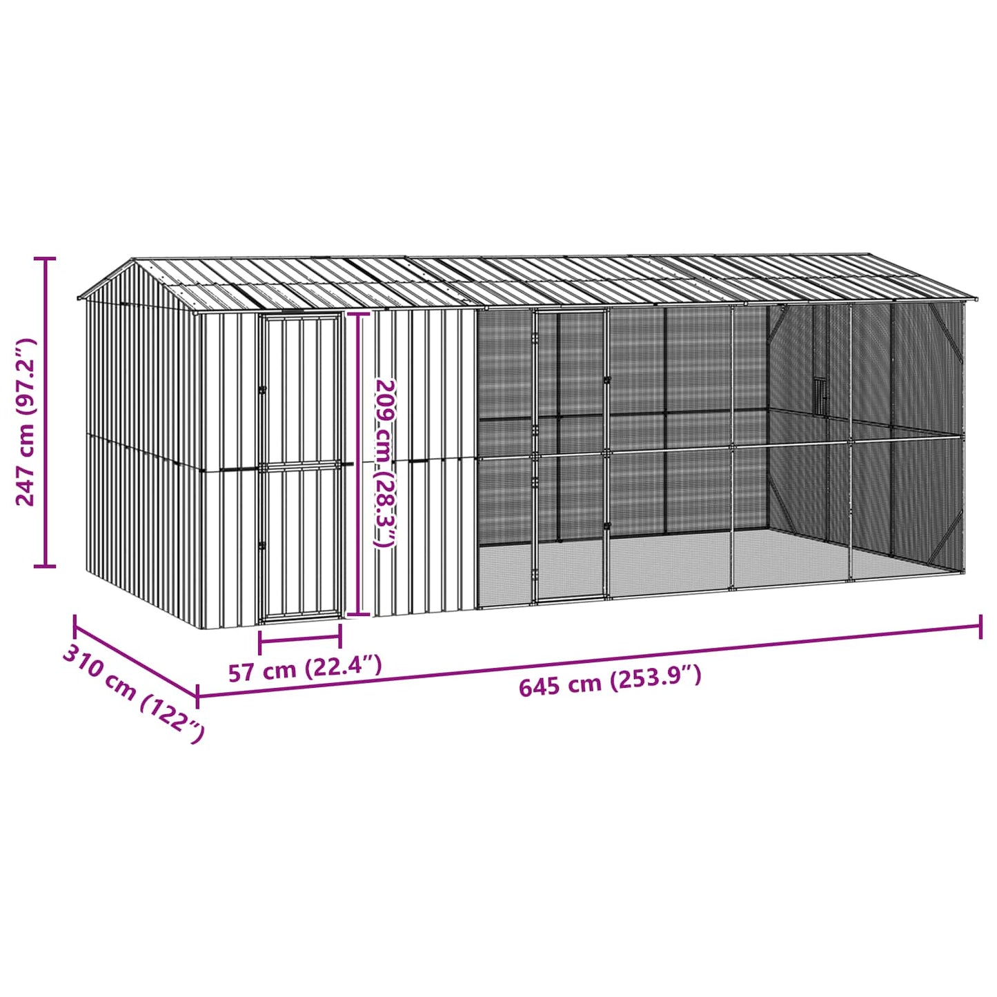 vidaXL Bird Cage Anthracite 645 x 310 x 247 cm Galvanised Steel