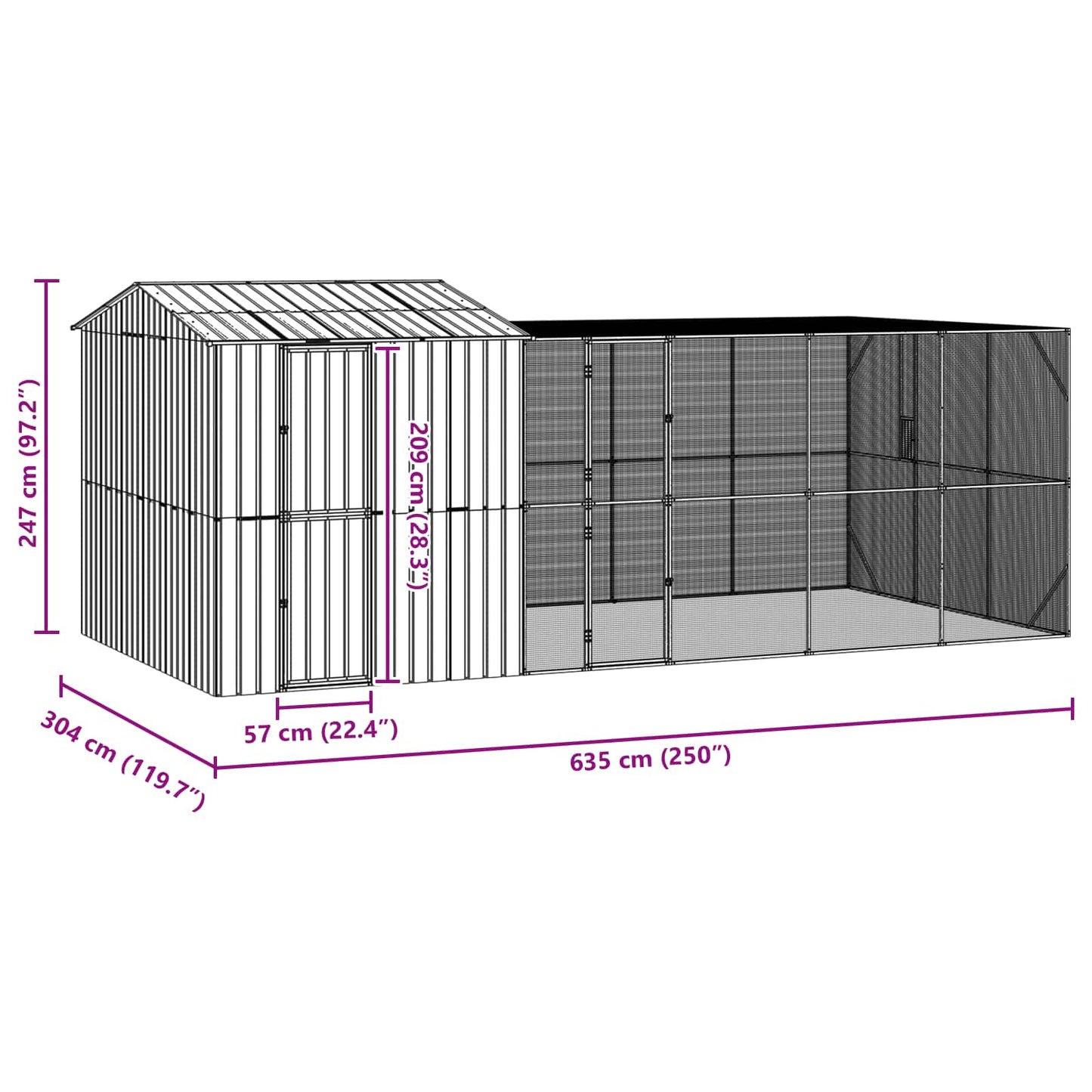 vidaXL Bird Cage Anthracite 635 x 304 x 247 cm Galvanised Steel