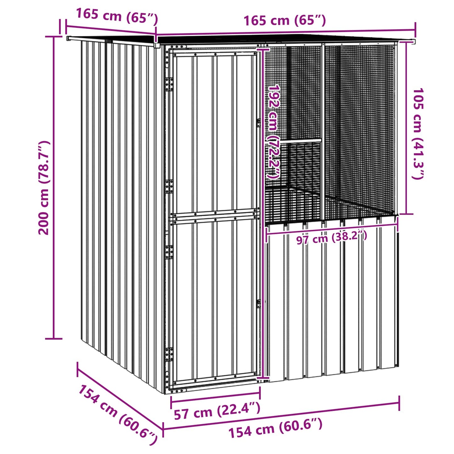 vidaXL Bird Cage Anthracite 165 x 165 x 200 cm Galvanised Steel