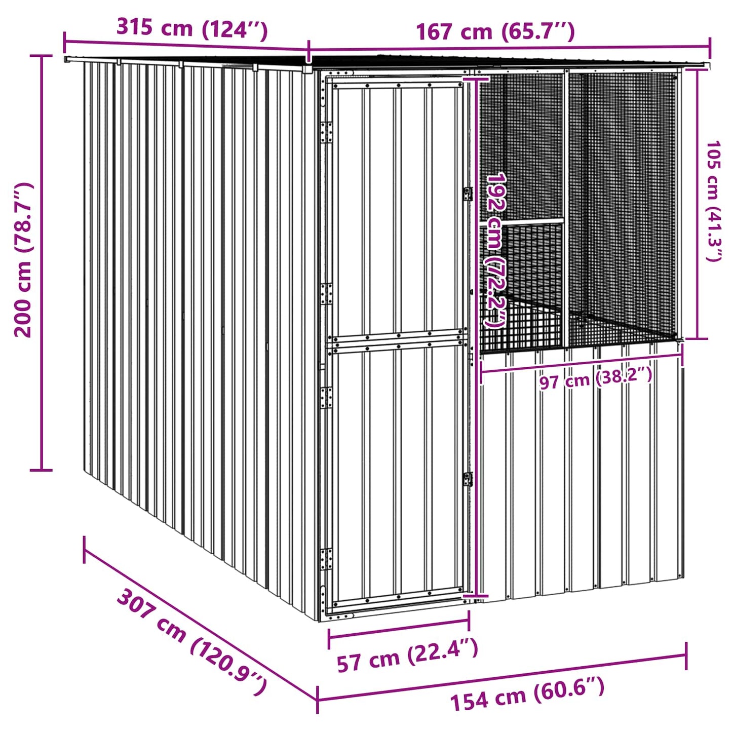 vidaXL Bird Cage Anthracite 165 x 318 x 200 cm Galvanised Steel