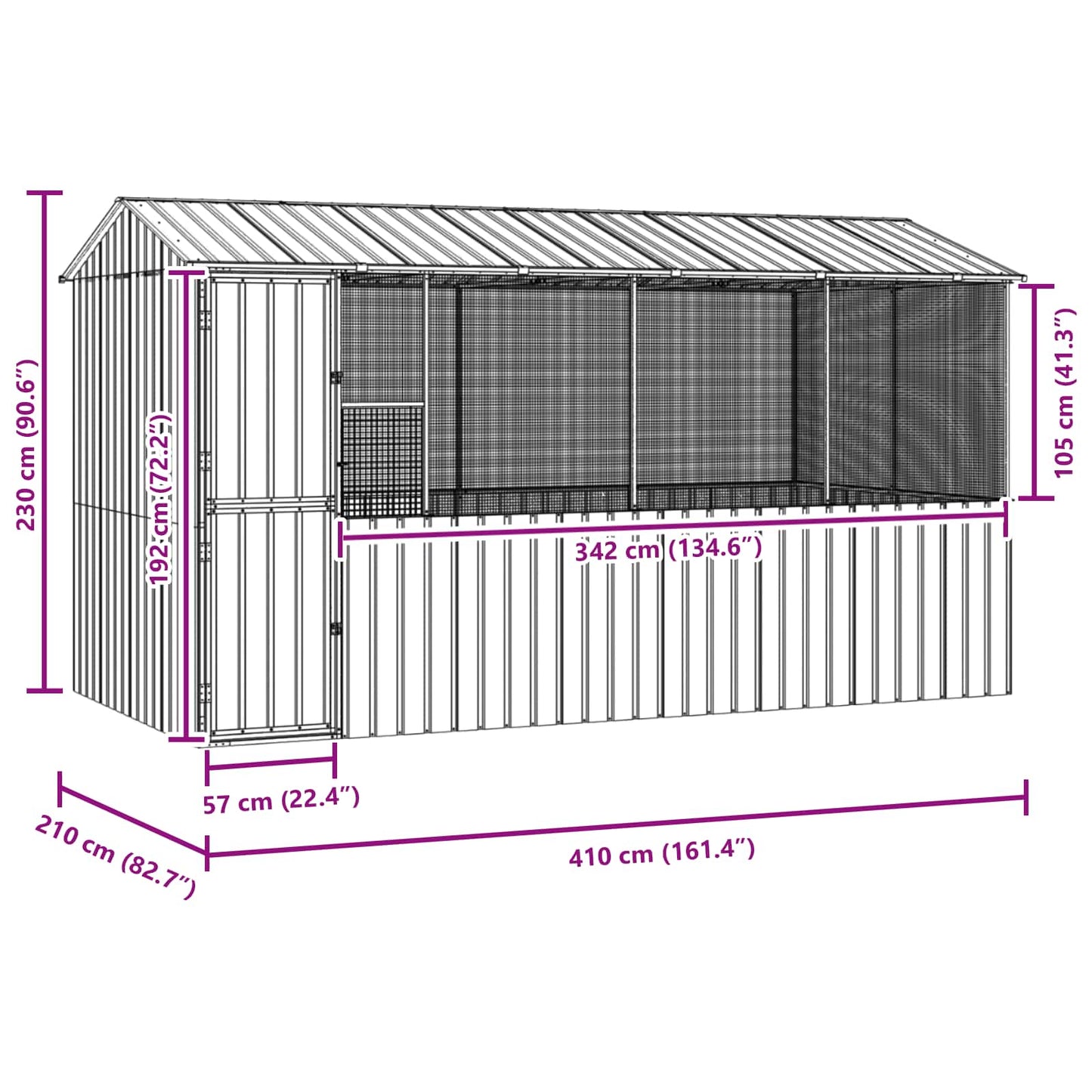 vidaXL Bird Cage Anthracite 410 x 210 x 230 cm Galvanised Steel