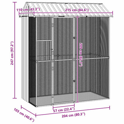 vidaXL Bird Cage with Storage Grey 215 x 110 x 247 cm Galvanised Steel