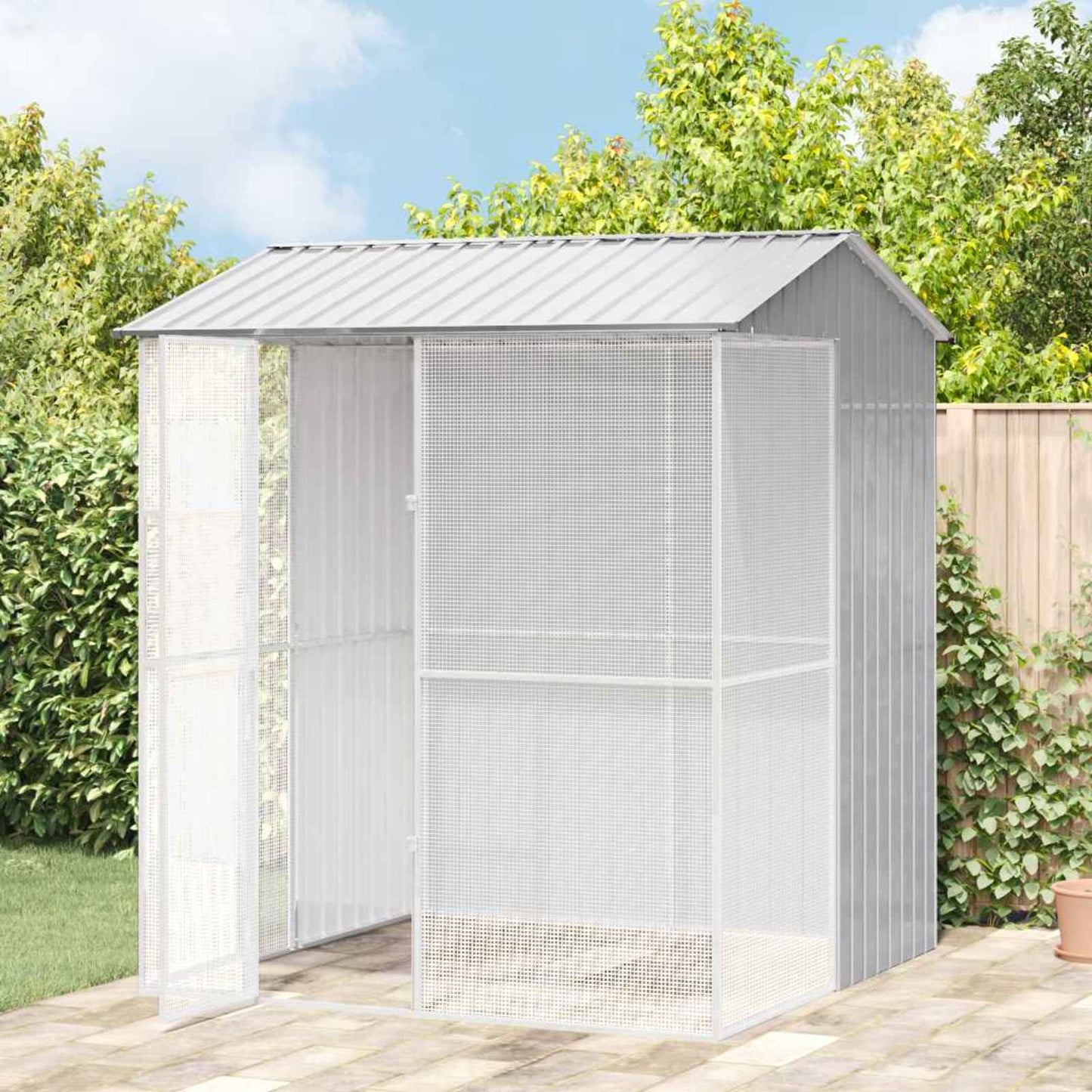 vidaXL Bird Cage with Storage Grey 215 x 210 x 247 cm Galvanised Steel