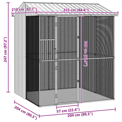 vidaXL Bird Cage with Storage Grey 215 x 210 x 247 cm Galvanised Steel