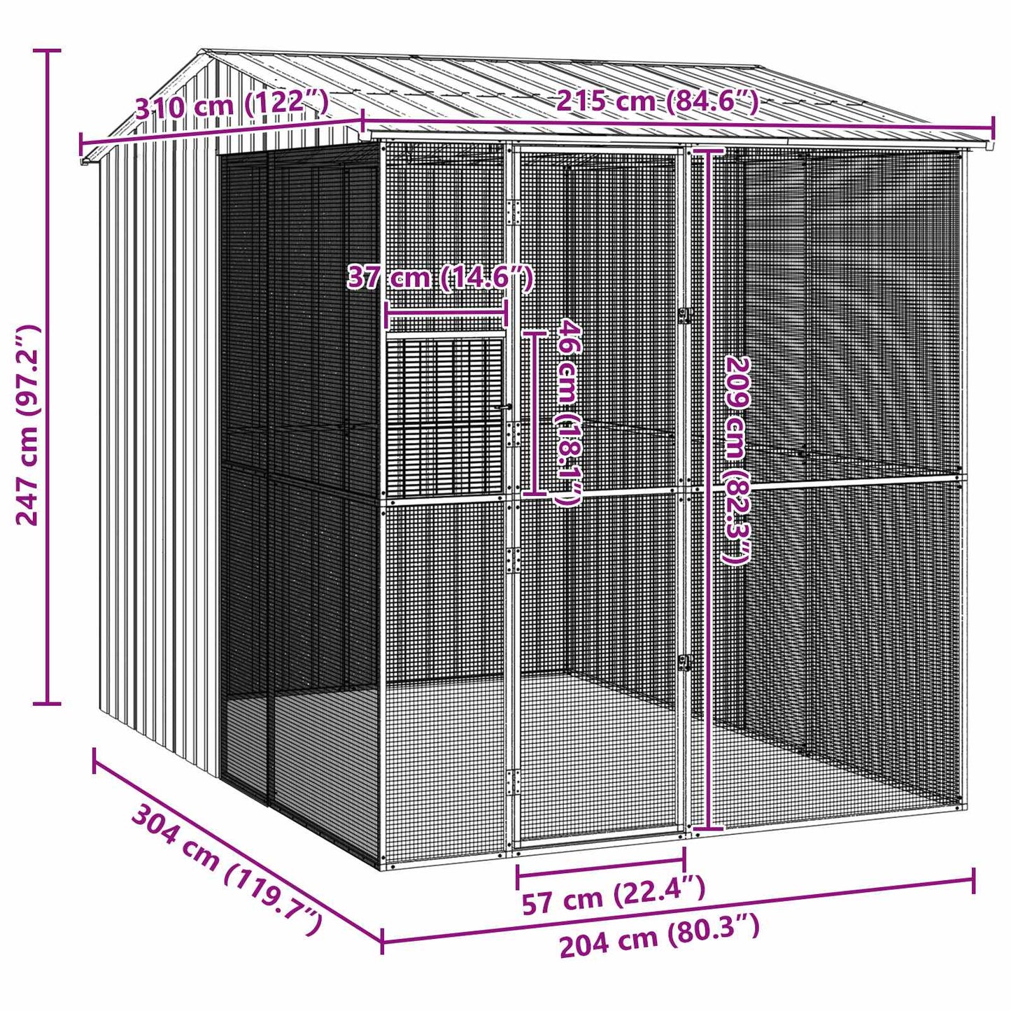 vidaXL Bird Cage Anthracite 215 x 310 x 247 cm Galvanised Steel