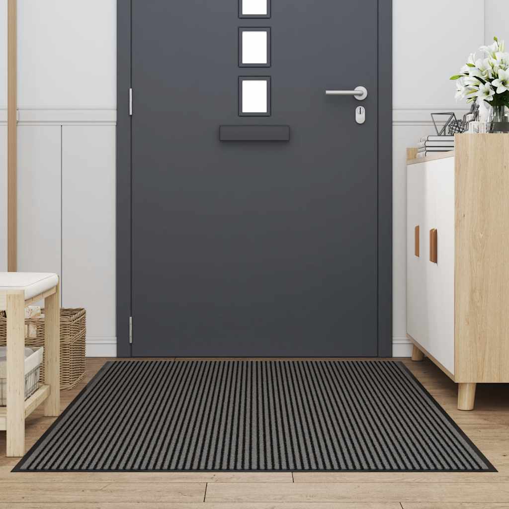 vidaXL Doormat Stripe Black and Grey 115x200 cm