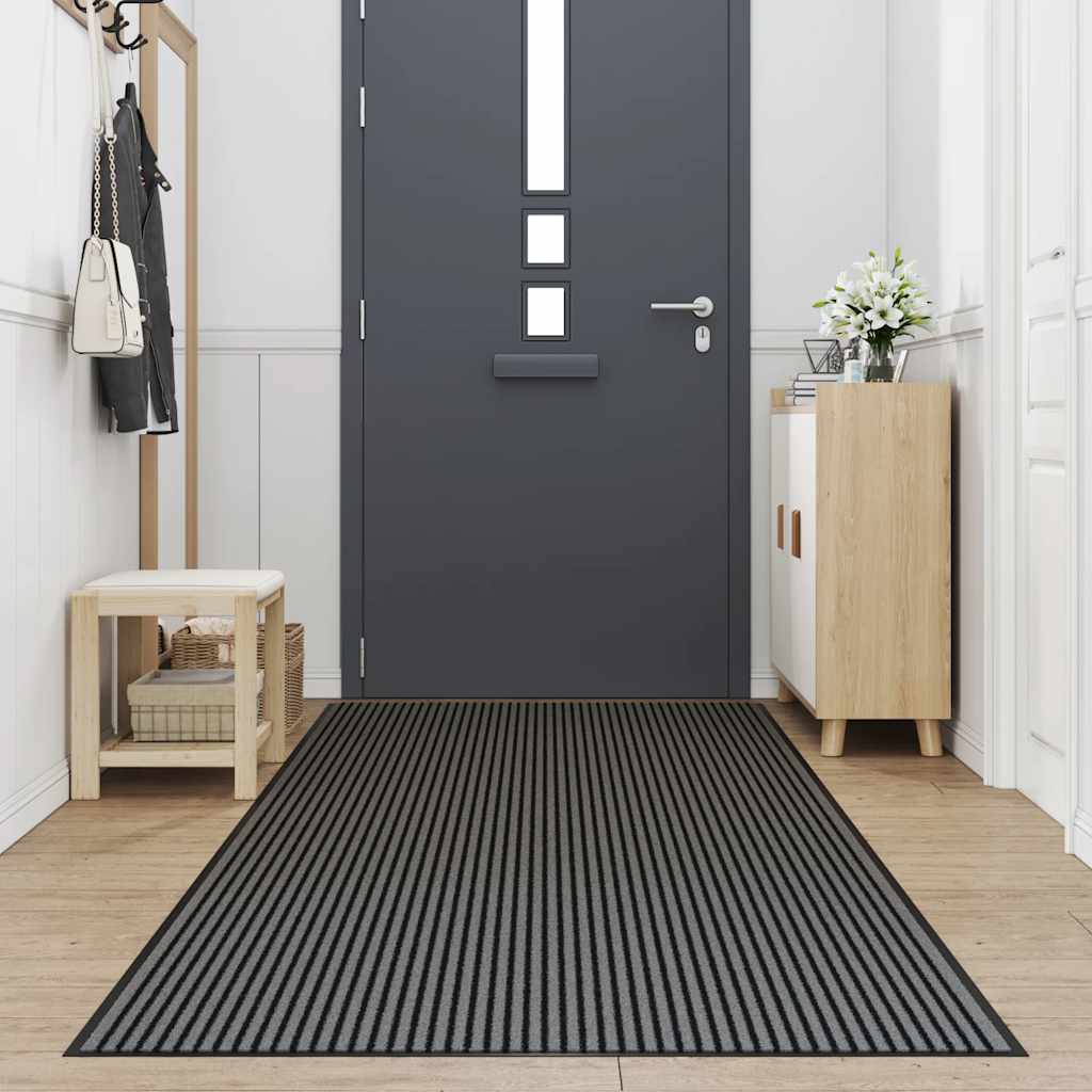 vidaXL Doormat Stripe Black and Grey 115x300 cm