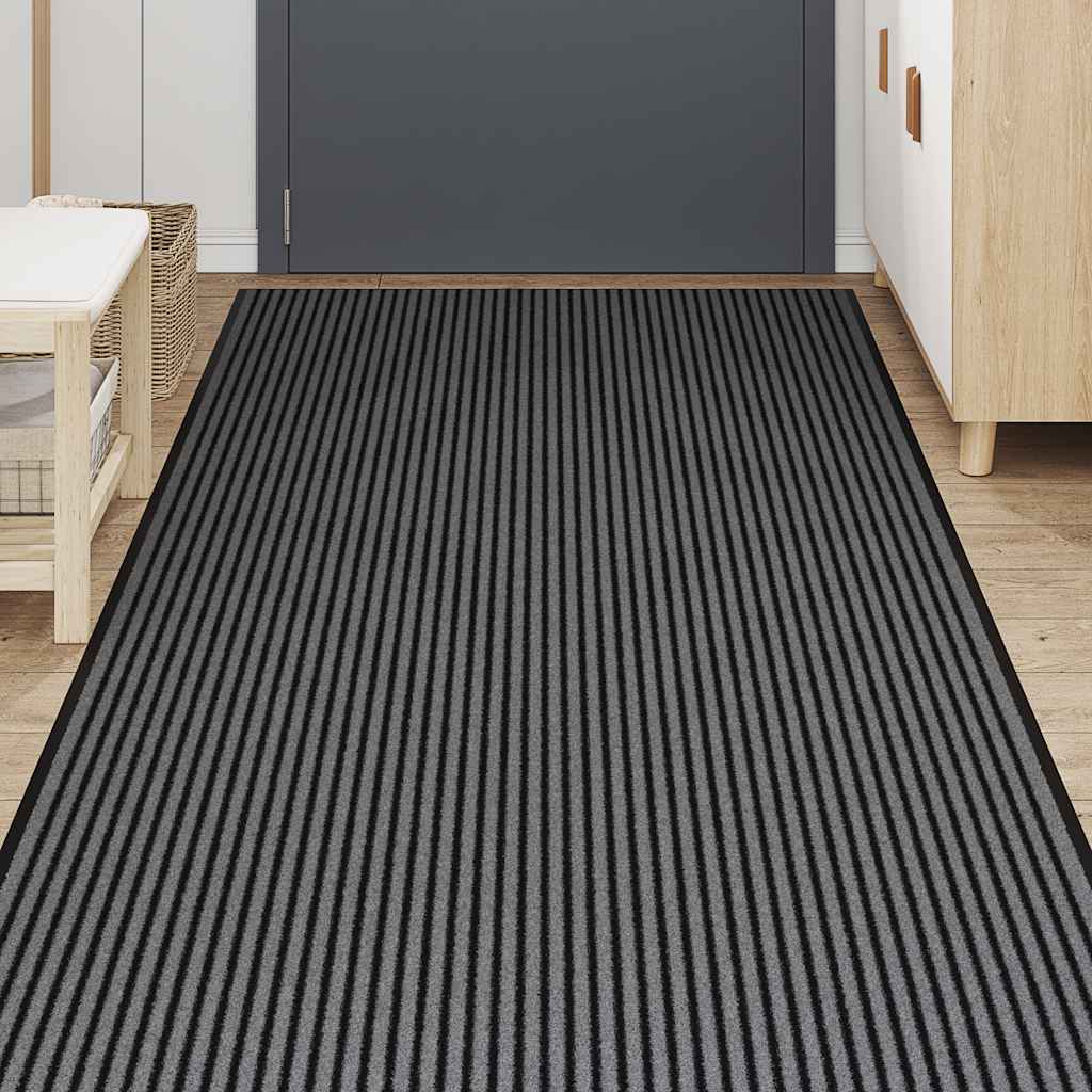 vidaXL Doormat Stripe Black and Grey 115x300 cm