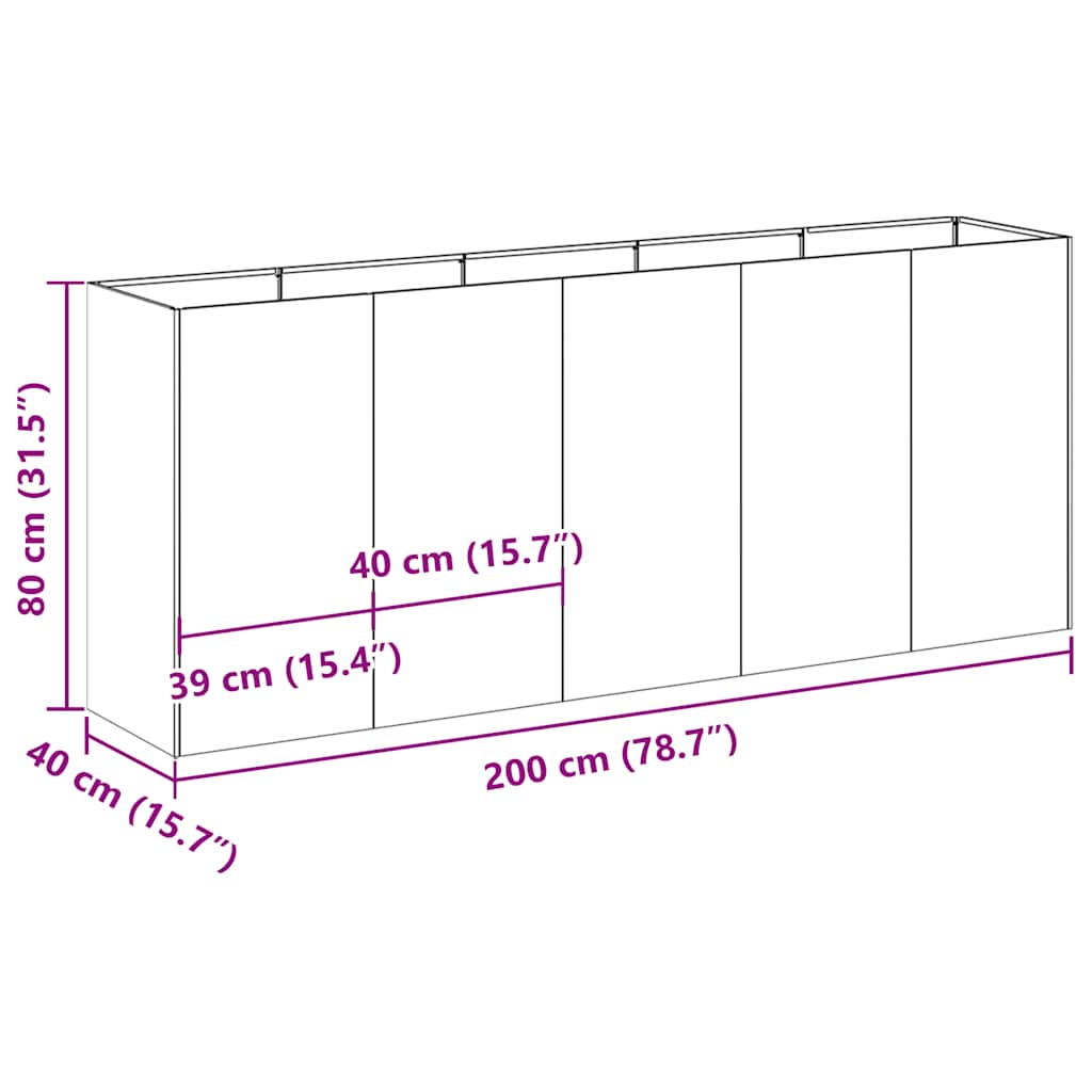 vidaXL Planter Rusty 200x40x80 cm Weathering Steel