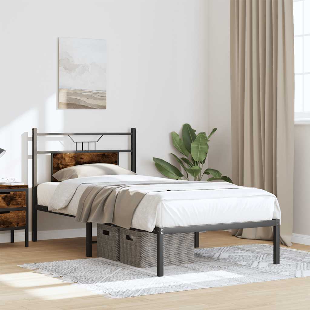 vidaXL Bed Frame without Mattress Smoked Oak 75x190 cm Small Single Engineered Wood