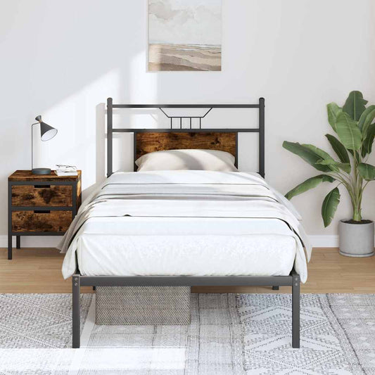 vidaXL Bed Frame without Mattress Smoked Oak 75x190 cm Small Single Engineered Wood