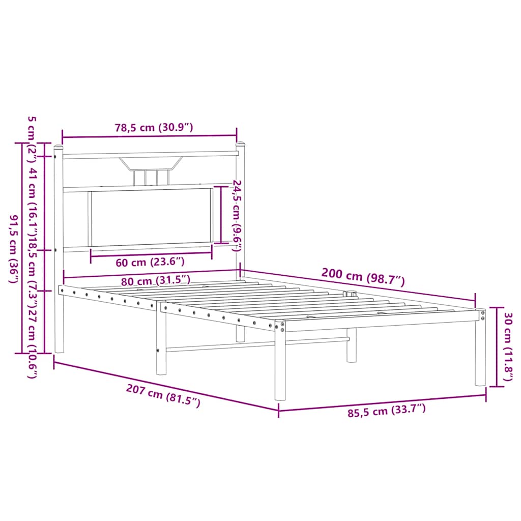 vidaXL Bed Frame without Mattress Smoked Oak 80x200 cm Engineered Wood