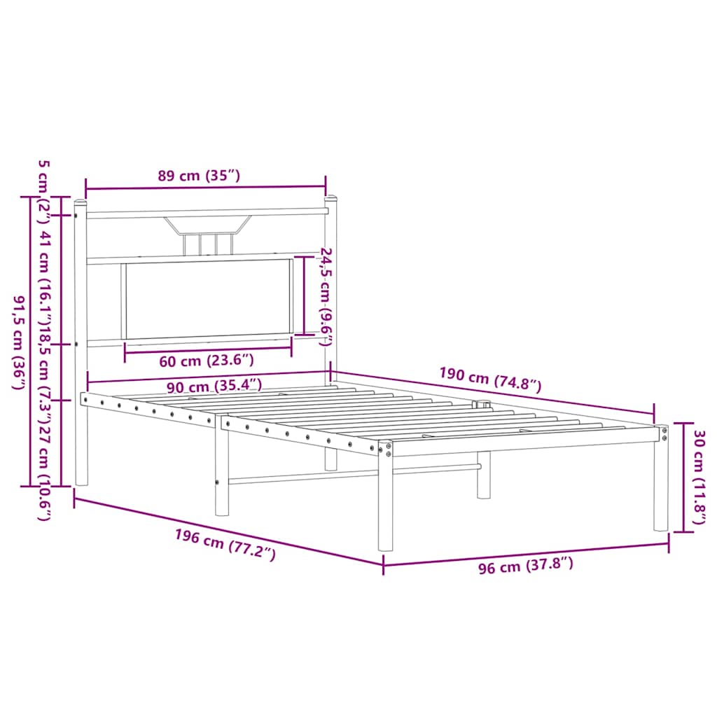 vidaXL Bed Frame without Mattress Smoked Oak 90x190 cm Single Engineered Wood