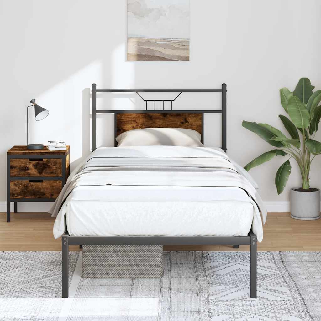 vidaXL Bed Frame without Mattress Smoked Oak 90x190 cm Single Engineered Wood