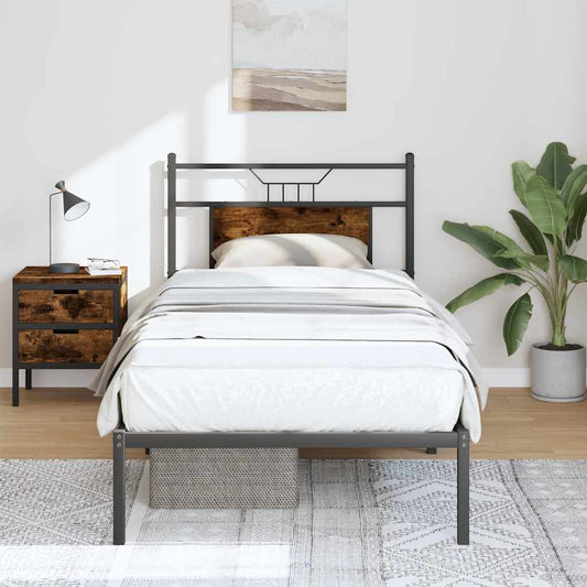 vidaXL Bed Frame without Mattress Smoked Oak 90x190 cm Single Engineered Wood