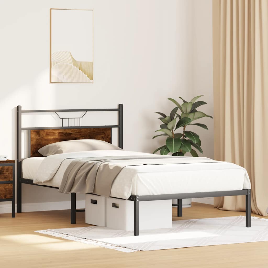 vidaXL Bed Frame without Mattress Smoked Oak 100x190 cm Engineered Wood