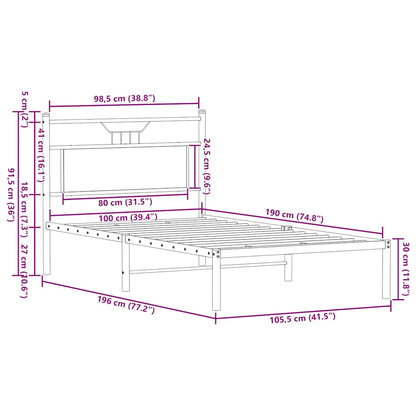 vidaXL Bed Frame without Mattress Smoked Oak 100x190 cm Engineered Wood